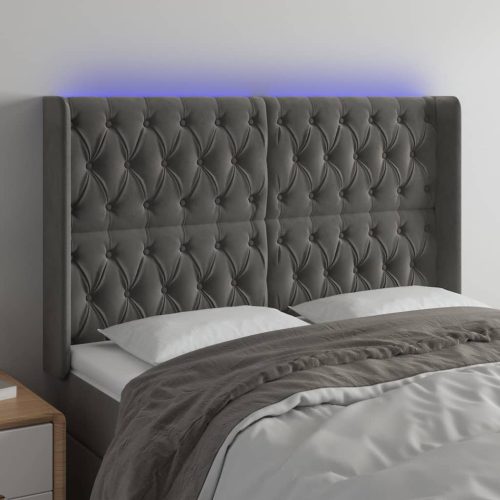 vidaXL sötétszürke bársony LED-es fejtámla 163x16x118/128 cm