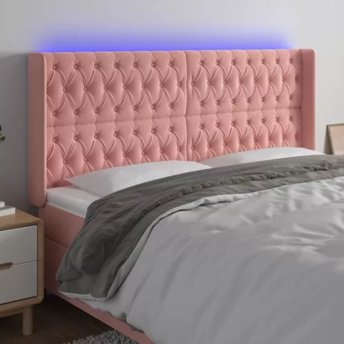 vidaXL rózsaszín bársony LED-es fejtámla 183x16x118/128 cm