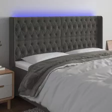   vidaXL sötétszürke bársony LED-es fejtámla 203x16x118/128 cm