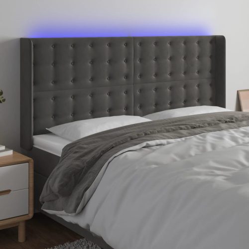 vidaXL sötétszürke bársony LED-es fejtámla 163x16x118/128 cm