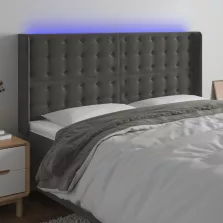   vidaXL sötétszürke bársony LED-es fejtámla 183x16x118/128 cm