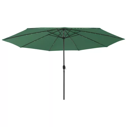 vidaXL zöld kültéri napernyő LED-fényekkel és fémrúddal 400 cm