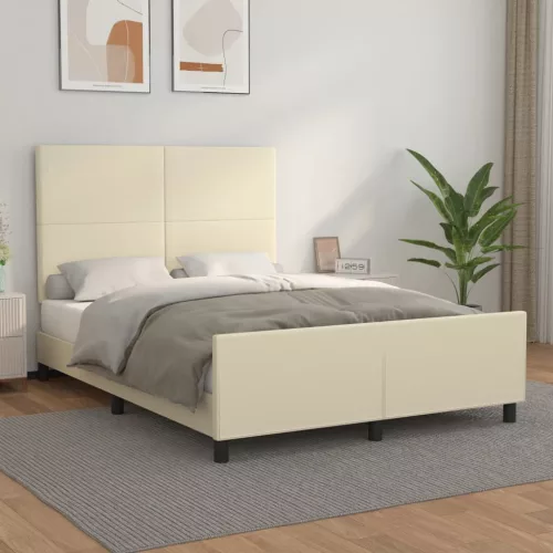 vidaXL krémszínű műbőr ágykeret fejtámlával 140 x 200 cm