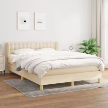   vidaXL krémszínű szövet rugós ágy matraccal 140 x 190 cm