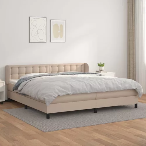 vidaXL cappuccino színű műbőr rugós ágy matraccal 200 x 200 cm