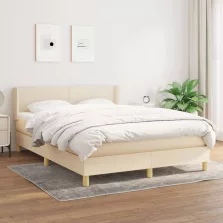   vidaXL krémszínű szövet rugós ágy matraccal 140 x 190 cm