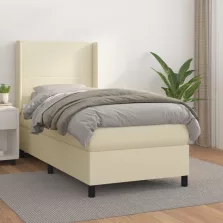   vidaXL krémszínű műbőr rugós ágy matraccal 100 x 200 cm