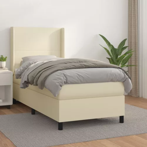 vidaXL krémszínű műbőr rugós ágy matraccal 100 x 200 cm