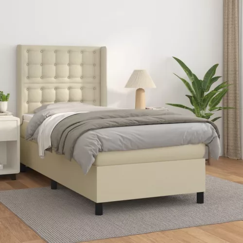 vidaXL krémszínű műbőr rugós ágy matraccal 100 x 200 cm