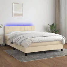   vidaXL krémszínű szövet rugós és LED-es ágy matraccal 140x190cm
