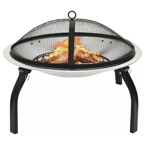 vidaXL rozsdamentes acél tűztál és grillező piszkavassal 56x56x49 cm
