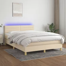   vidaXL krémszínű szövet rugós és LED-es ágy matraccal 140x190cm