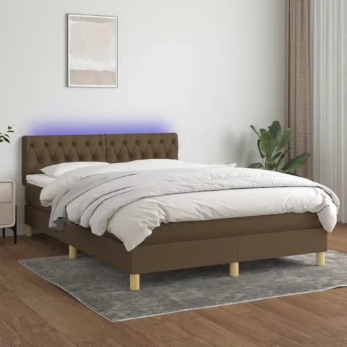 vidaXL barna szövet rugós és LED-es ágy matraccal 140x190 cm