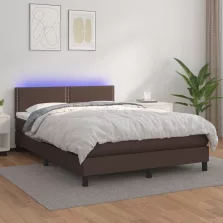   vidaXL barna műbőr rugós ágy matraccal és LED-del 140x190 cm