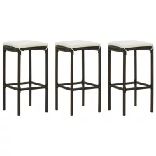 vidaXL 3 db barna polyrattan bárszék párnával