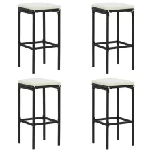 vidaXL 4 db fekete polyrattan bárszék párnával