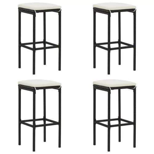 vidaXL 4 db fekete polyrattan bárszék párnával