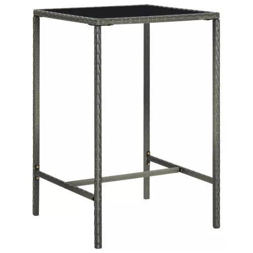 vidaXL szürke polyrattan és üveg kerti bárasztal 70 x 70 x 110 cm