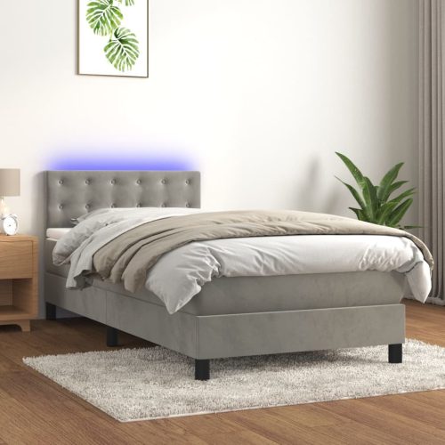 vidaXL világosszürke bársony rugós és LED-es ágy matraccal 90x190 cm