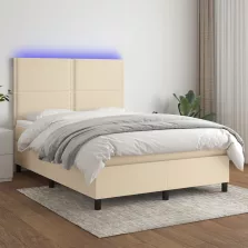   vidaXL krémszínű szövet rugós és LED-es ágy matraccal 140x190cm