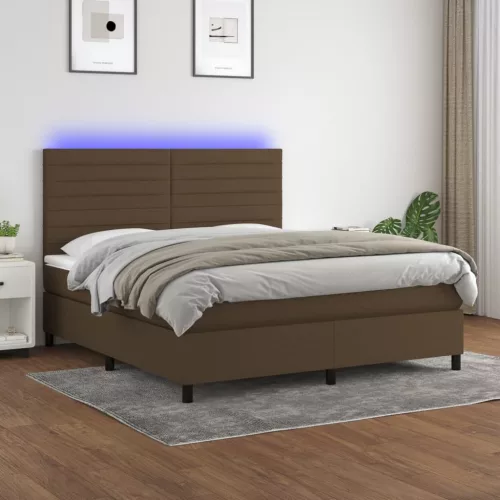 vidaXL barna szövet rugós és LED-es ágy matraccal 180 x 200 cm