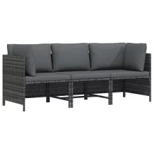   vidaXL 3 személyes szürke polyrattan kerti kanapé párnákkal