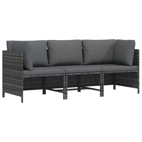 vidaXL 3 személyes szürke polyrattan kerti kanapé párnákkal