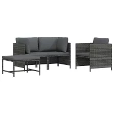   vidaXL 4 részes szürke polyrattan kerti kanapészett párnákkal
