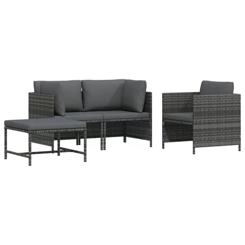 vidaXL 4 részes szürke polyrattan kerti kanapészett párnákkal
