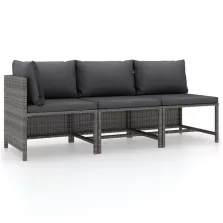   vidaXL 3 részes szürke polyrattan kerti bútorszett párnákkal