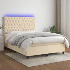  vidaXL krémszínű szövet rugós és LED-es ágy matraccal 140x190cm