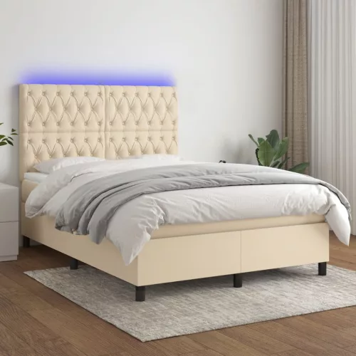 vidaXL krémszínű szövet rugós és LED-es ágy matraccal 140x190cm