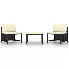   vidaXL 3 részes fekete polyrattan kerti ülőgarnitúra párnával