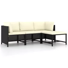   vidaXL 4 részes fekete polyrattan kerti kanapészett párnákkal