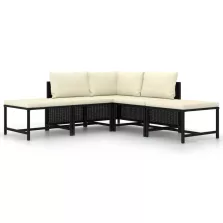   vidaXL 5 részes fekete polyrattan kerti kanapészett párnákkal