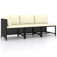   vidaXL 3 részes fekete polyrattan kerti ülőgarnitúra párnával