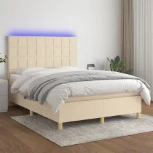   vidaXL krémszínű szövet rugós és LED-es ágy matraccal 140x190cm