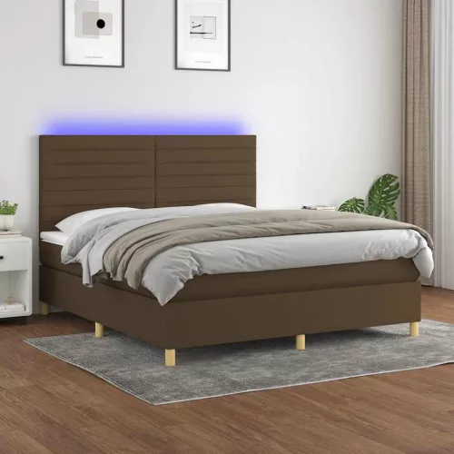 vidaXL barna szövet rugós és LED-es ágy matraccal 180 x 200 cm