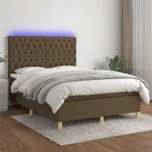   vidaXL barna szövet rugós és LED-es ágy matraccal 140x200 cm