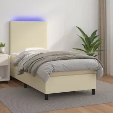   vidaXL krémszínű műbőr rugós ágy matraccal és LED-del 100x200 cm