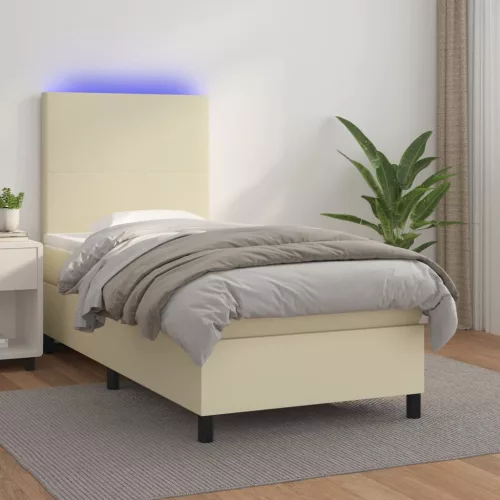vidaXL krémszínű műbőr rugós ágy matraccal és LED-del 100x200 cm