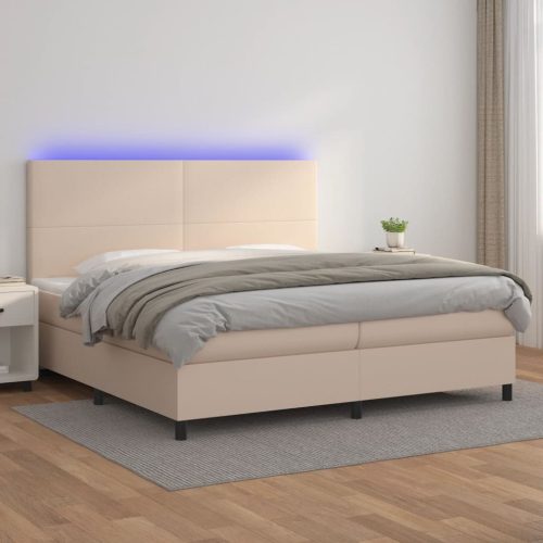 vidaXL cappuccino színű műbőr rugós ágy matraccal és LED-del 200x200cm