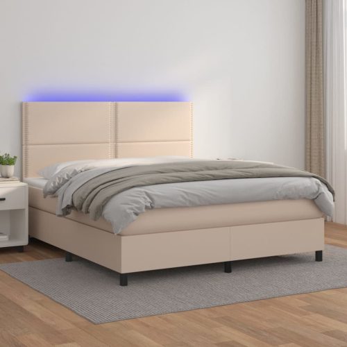 vidaXL cappuccino színű műbőr rugós ágy matraccal és LED-del 140x190cm