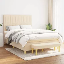   vidaXL krémszínű szövet rugós ágy matraccal 140 x 190 cm