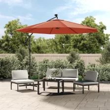   vidaXL terracotta színű konzolos napernyő LED-fényekkel és acél rúddal