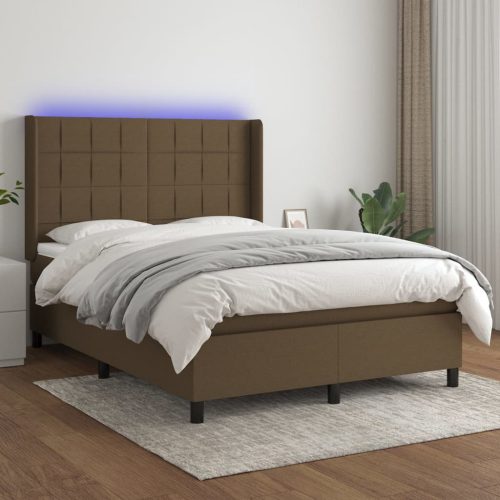 vidaXL barna szövet rugós és LED-es ágy matraccal 140x190 cm