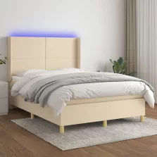   vidaXL krémszínű szövet rugós és LED-es ágy matraccal 140x190cm
