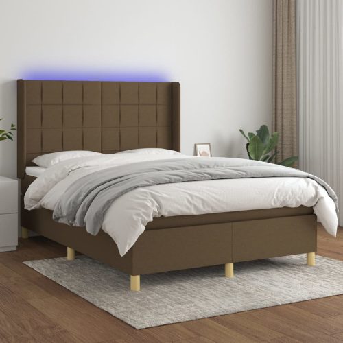 vidaXL barna szövet rugós és LED-es ágy matraccal 140x190 cm