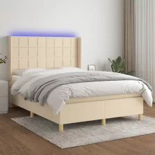   vidaXL krémszínű szövet rugós és LED-es ágy matraccal 140x190cm