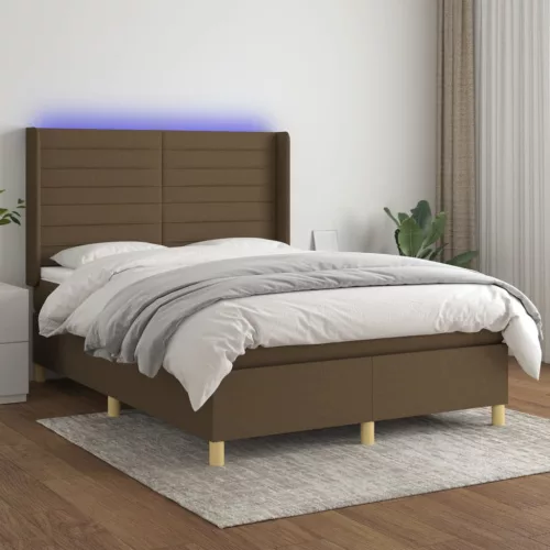 vidaXL barna szövet rugós és LED-es ágy matraccal 140x190 cm